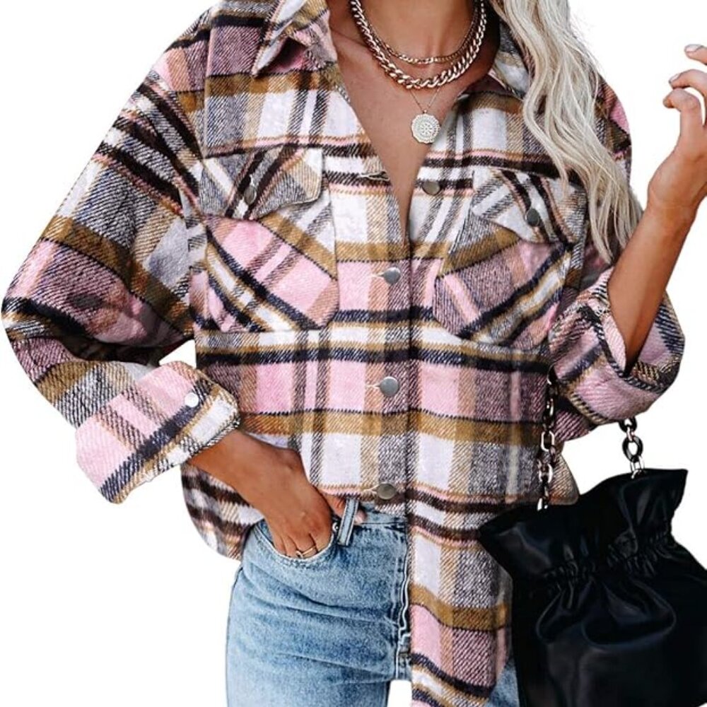 New plaid flannel button down jacket